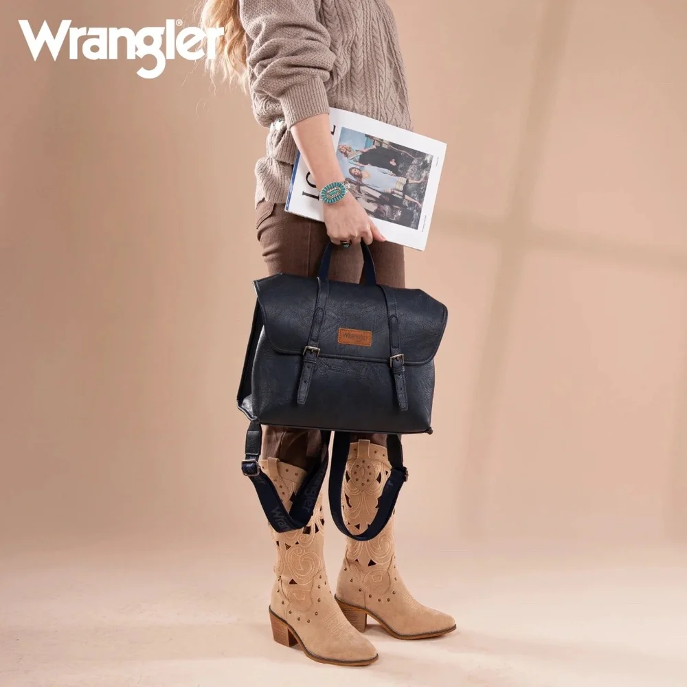 Wrangler Top Handle Carry Satchel/Laptop Bag/Backpack/Crossbody Navy Blue